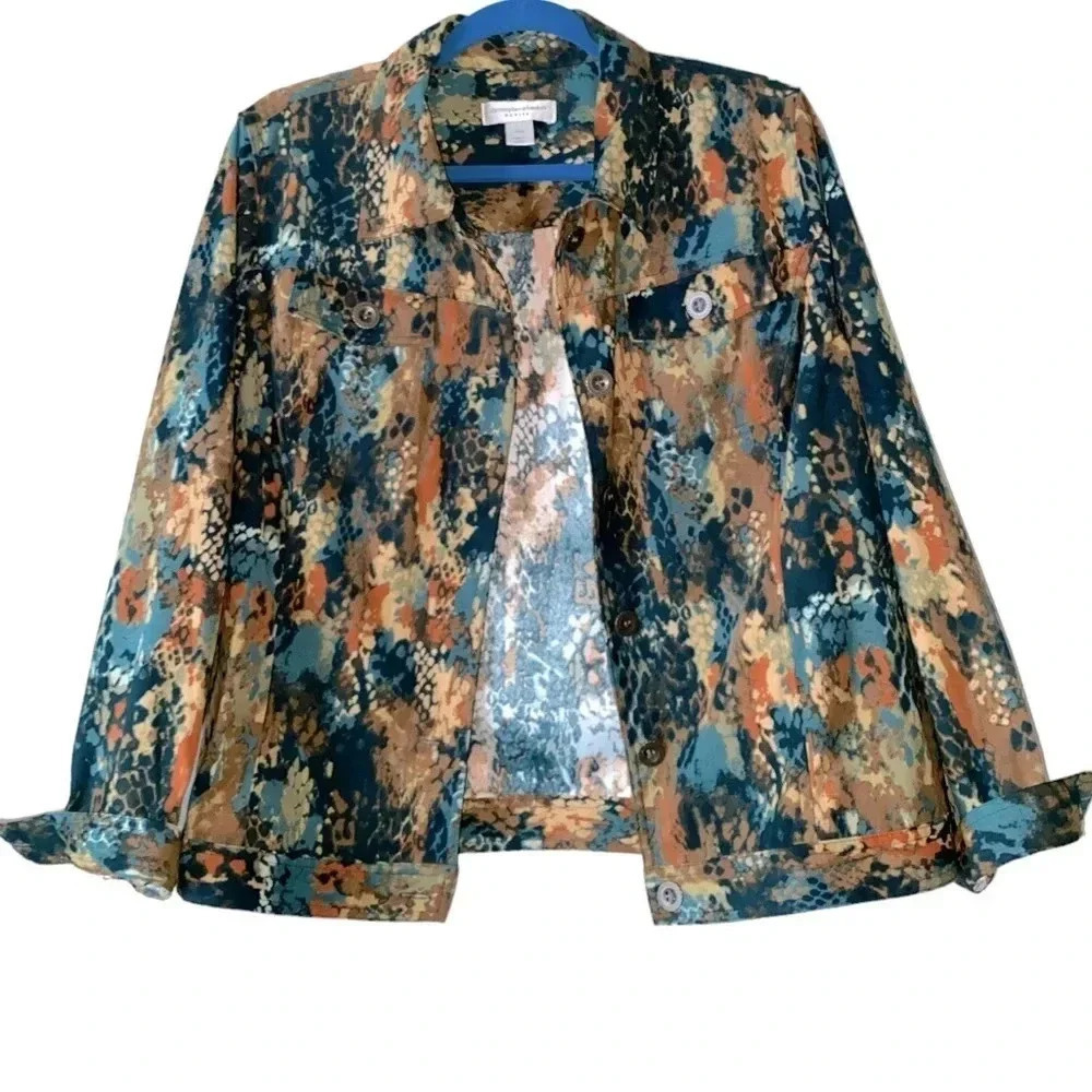 Christopher & Banks* Faux Suede Camo Multicolored long sleeves Jacket Size XLP